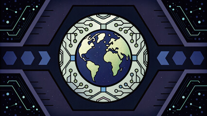 Aufkleber - digital globe design with circuit patterns, symbolizing technology and connectivity. image evokes se