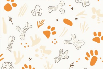 Poster - playful paw prints pattern: a whimsical illustration featuring a collection of paw prints, bones, an