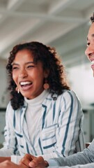 Poster - Winning, teamwork and high five in office with collaboration, communication and online success. Business people, celebration and consultant, b2b partnership and agent coworking for agreement or deal