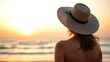 © abstract - 夕暮れの海を眺める麦わら帽子の女性13