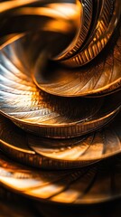 Poster - Abstract bronze cascade: Fluid metallic structure with swirling reflective patterns