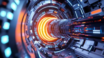 Poster - Futuristic Glowing Tunnel with High-Tech Design