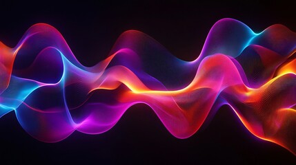 Poster - An abstract visualization of electric audio waves in glowing colors, floating over a dark digital background. Perfect for tech and sound design