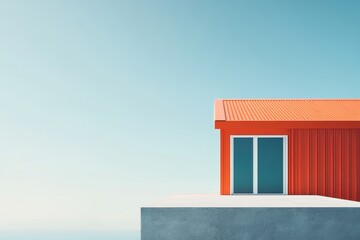 Poster - minimalist structure: a vibrant structure featuring a sharp contrast between the clean, clear sky an