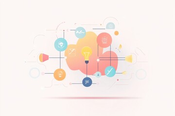 Poster - Brainstorming Ideas: A conceptual illustration showcasing the power of ideas and innovation, where the light bulb takes center stage, symbolizing creativity.