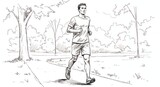 Man jogging in park sketch illustration