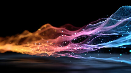 Poster - Abstract glowing wave gradient from warm orange to cool blue. Digital art for science, data visualization design, futuristic technology wallpaper or modern background.