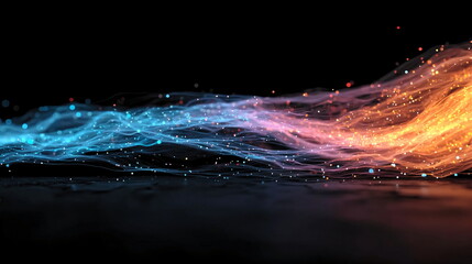 Poster - Abstract fiery and icy data stream visualization. Concept of digital information flow, artificial intelligence, big data processing for technology background, wallpaper, banner