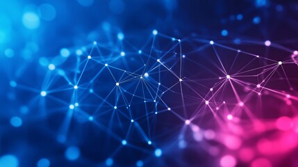 Wall Mural - abstract network connection digital data technology background web dots blue pink mesh lines nodes