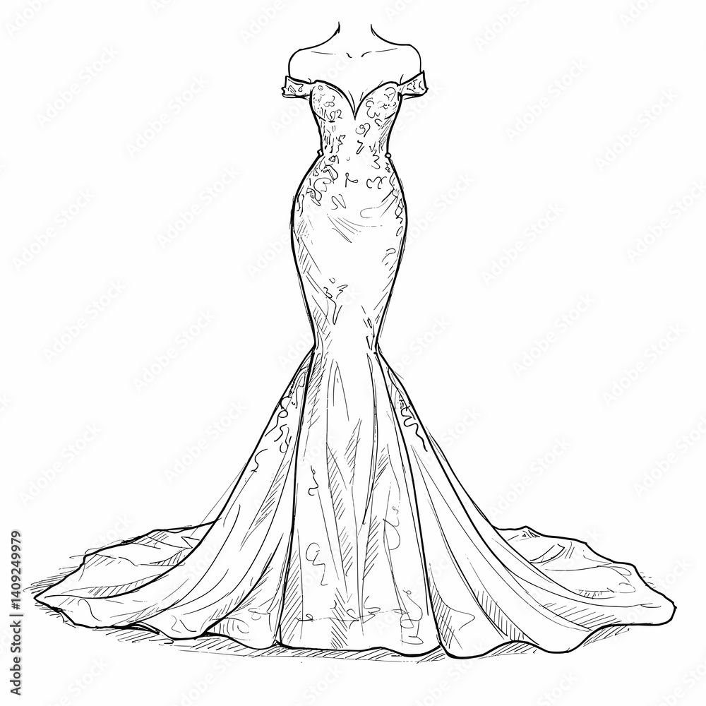 chinese dress ladies Illusion Neck Designer Lace Mermaid Wedding Dress Sketch