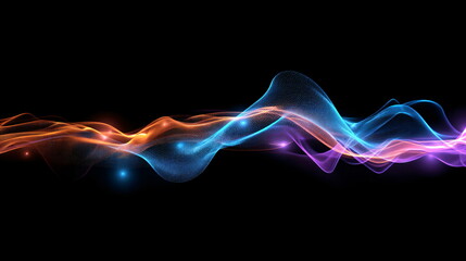 Poster - fluid data flowing over a black backdrop. technology concept, abstract visualization for science, di