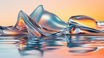 Poster - Abstract liquid form with rippled reflections and a gradient sky aesthetic