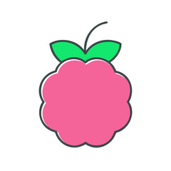 Poster - A Pink Raspberry with Green Leaves A Delightful Illustration of a Summer Fruit