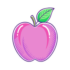 Poster - A Vibrant Pink Apple with a Green Leaf Illustration Graphic Design