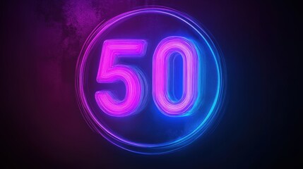 Poster - neon countdown 50: a vibrant neon number 50 shines with pink and blue light in a circle. the backdro