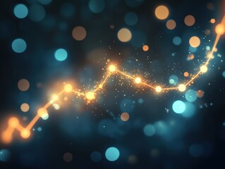 Fototapete - Abstract Data Flow: An artistic representation of data flow, visualized as a dynamic, glowing line weaving through a field of shimmering bokeh lights.