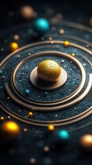 Wall Mural - golden sphere on a cosmic stage with concentric rings a captivating display of abstract art and cele