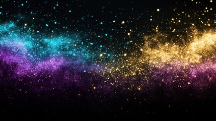 Wall Mural - abstract cosmic dust cloud with vibrant hues of gold turquoise and purple against a dark space backg