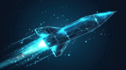 Poster - Futuristic glowing rocket launch design representing innovation and progress