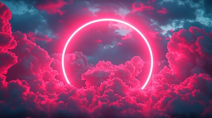Poster - Pink Neon Circle in Cloudscape