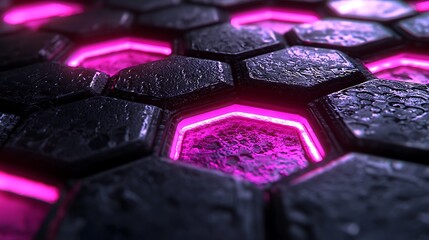 Poster - Pink Neon Hexagon Pattern Texture Background