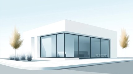 Poster - minimalist architectural harmony: a sleek, modern building showcases clean lines and expansive glass