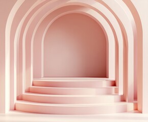 Poster - minimalist archway design: an elegant archway in a soft, inviting hue, leading towards a raised plat