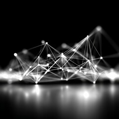 Leinwandbilder - Abstract Network Connection: Futuristic Data Visualization on Black Reflective Surface