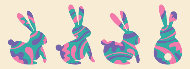 Wall Mural - colourful easter bunny icon set. abstract rabbit silhouettes. vector illustration