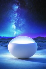 Wall Mural - ethereal orb on desert sands beneath a celestial canvas of stars and distant mountains capturing the
