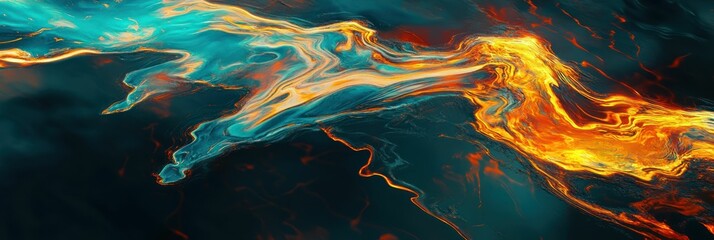 Poster - Abstract Fluid Art with Vibrant Colors Swirling Across a Dark Backdrop