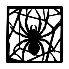 spooky black spider silhouette in a web halloween decoration graphic design
