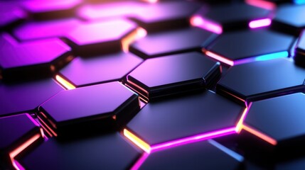 Wall Mural - abstract hexagon pattern, illuminated with vibrant neon light, futuristic design