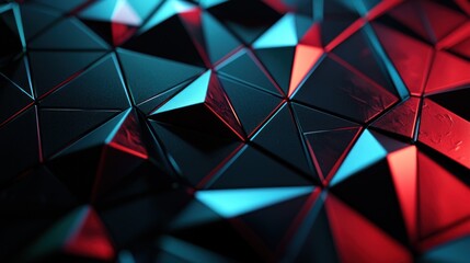 Wall Mural - Abstract Geometric Pattern, Dark Triangular Tiles, Colorful Lighting,  Background Design
