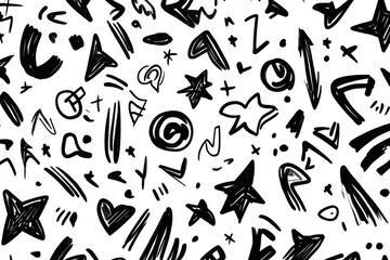 Poster - black scribbles on canvas: a vibrant composition of handwritten elements, creating a lively and text