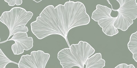 Poster - Ginkgo Leaf Serenity: The image features a repeating pattern of delicate ginkgo leaves in soft pastel hues, creating a seamless, zen-like, and visually soothing wallpaper design.