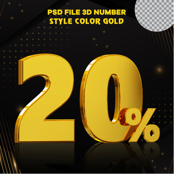 Number 20 percent 3D render collection with color?? golden file eps