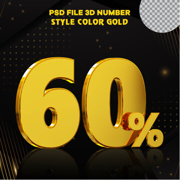Number 60 percent 3D render collection with color?? golden file eps