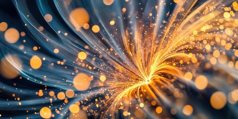Fototapete - Abstract energy and dynamism: A captivating digital artwork radiates with intricate light trails and glowing orbs.