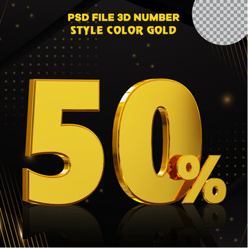 Number 50 percent 3D render collection with color?? golden file eps