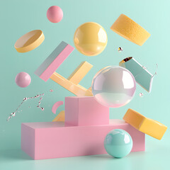 Poster - Dynamic Composition of Geometric Forms: A captivating digital art piece, featuring a colorful assortment of geometric shapes in a dynamic, floating arrangement. A perfect blend of art, design.