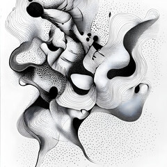 Poster - Abstract Ink Illustration: A striking monochrome ink illustration, exploring the interplay of flowing lines and organic shapes.