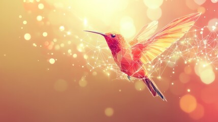 Aufkleber - Geometric hummingbird with glowing network effect on gradient backdrop artwork