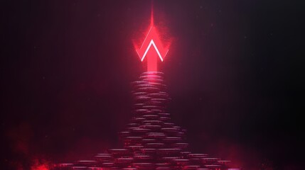 Poster - Ascending Neon Path: A mesmerizing view of a neon arrow soaring upwards, illuminating a path and symbolizing progress and ambition.