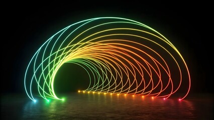 Aufkleber - A vibrant rainbow arc of light, swirling into a mesmerizing tunnel of color and energy, glowing brightly on a dark surface.