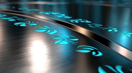 Wall Mural - futuristic metal surface with glowing patterns, sleek design, technological background