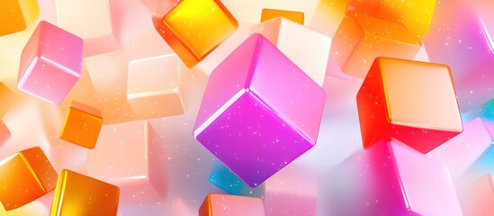 Poster - Floating prismatic cubes in pastel hues create a modern abstract background