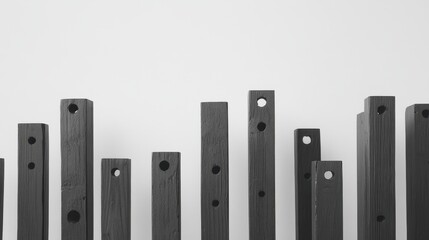 Poster - minimalist monochrome: an abstract composition of varying rectangular wooden blocks, each with a sin