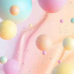 Poster - Abstract Pastel Orb Composition: A collection of colorful, spherical orbs float weightlessly against a smooth, gradient backdrop, creating a sense of serene beauty.