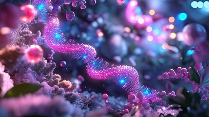 Poster - Colorful Abstract Representation of DNA Helix with Vibrant Lights
